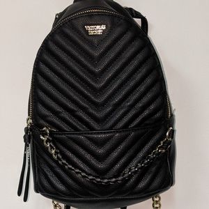 Victoria Secret Black Mini Faux Leather Backpack